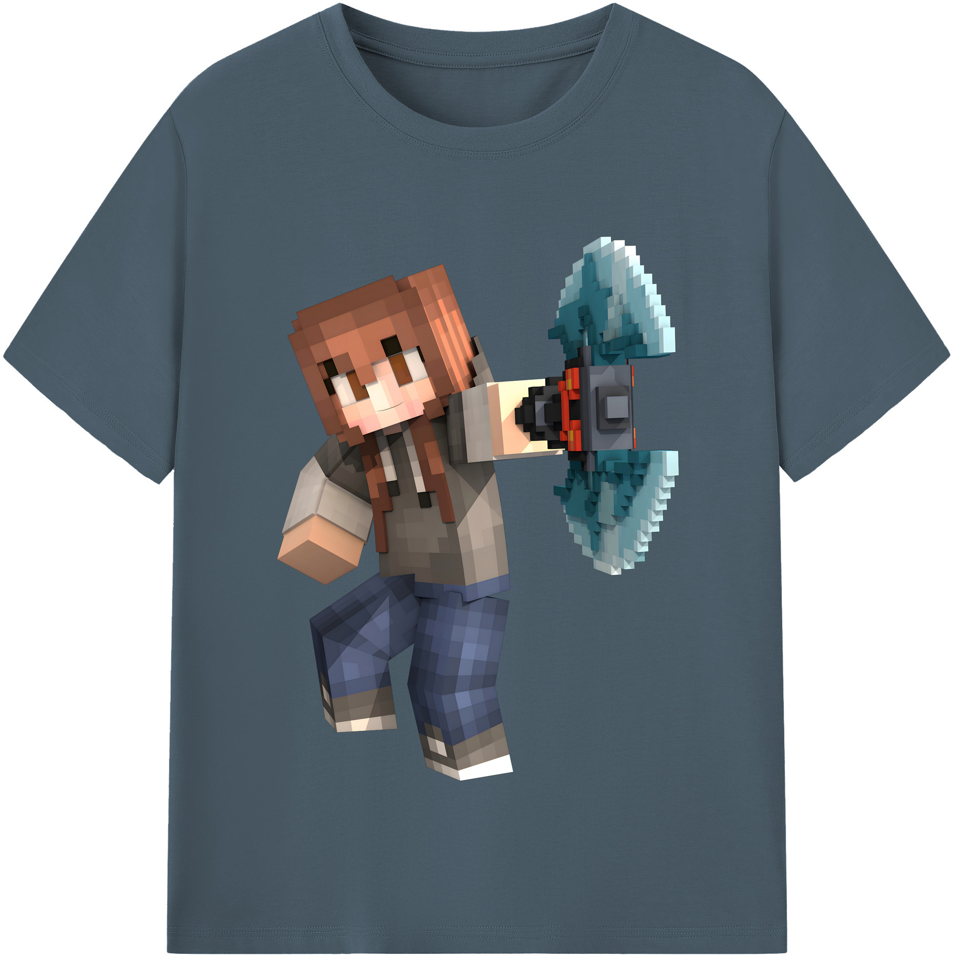 （画像用） マインクラフト ブロックの世界 Minecraft MC Block world 綿100％半袖Tシャツ（フロントプリント）
